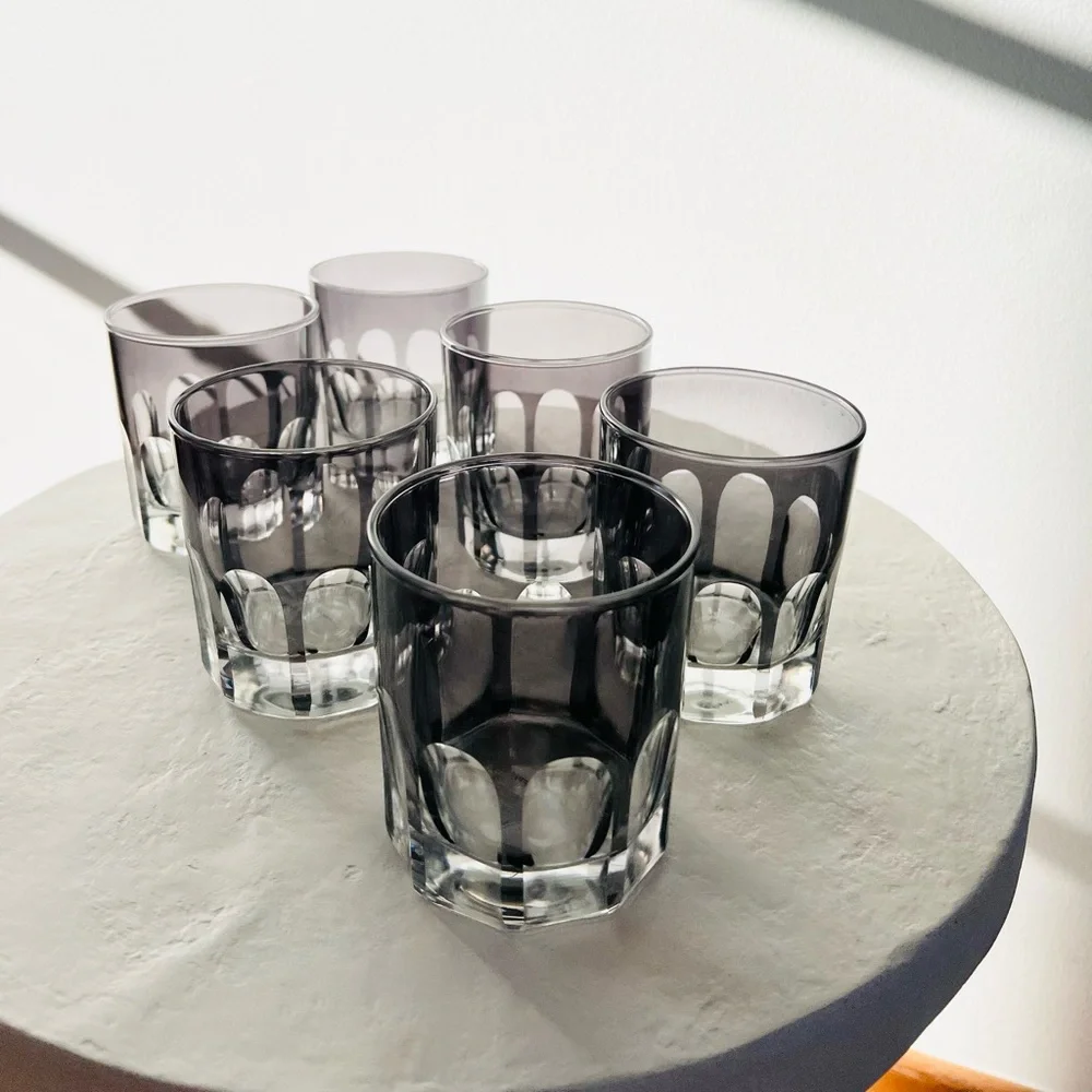 RIALTO HANDMADE IN TÜRKIYE SMOKE OLD FASHIONED GLASSES 12 OZ SET OF‎ 6 MCM STYLE